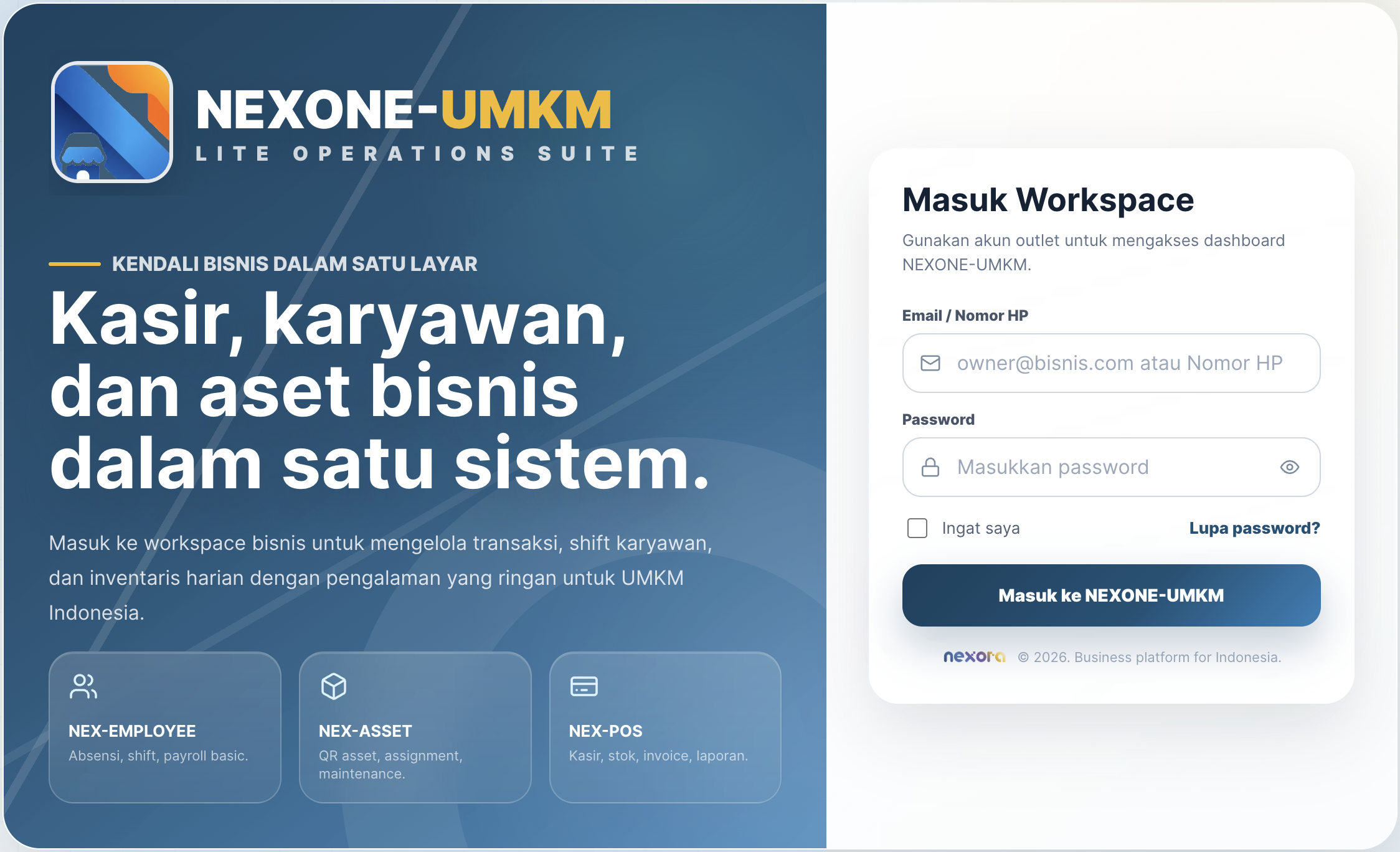 Halaman Masuk NEXONE-UMKM