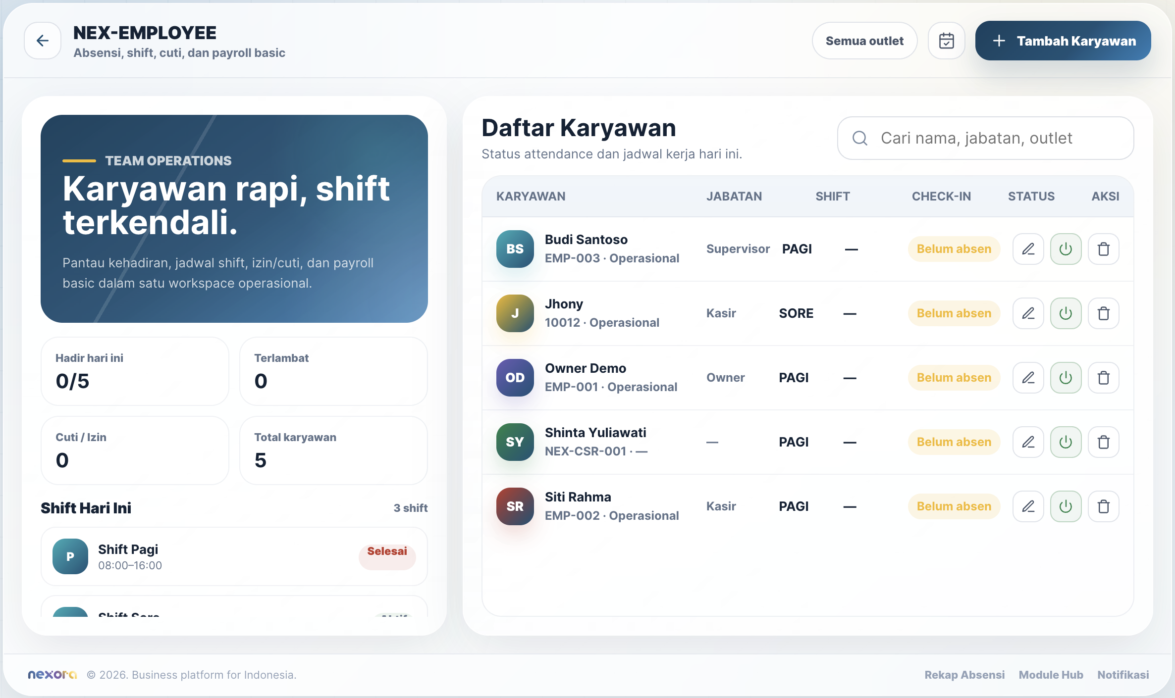 NEX-EMPLOYEE – Manajemen Karyawan NEXONE-UMKM